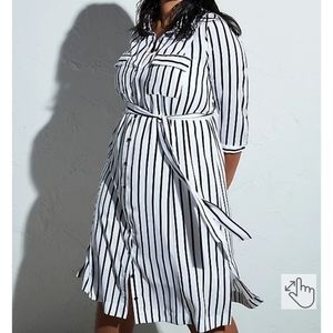 Torrid Black & White Striped Midi Shirt Dress 👗 sz 2